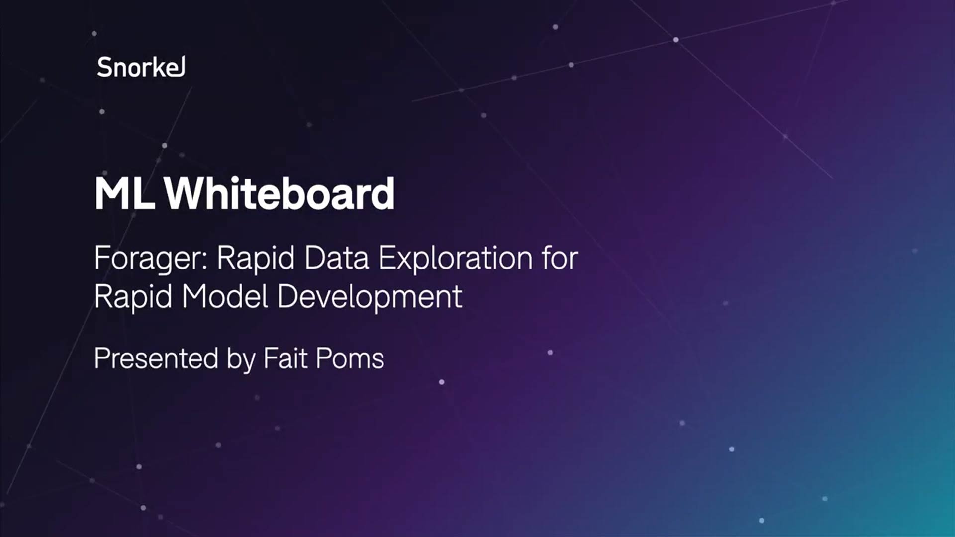 Forager: Rapid Data Exploration for Rapid Model Development, Machine Learning Whiteboard (MLW) Open-source Series